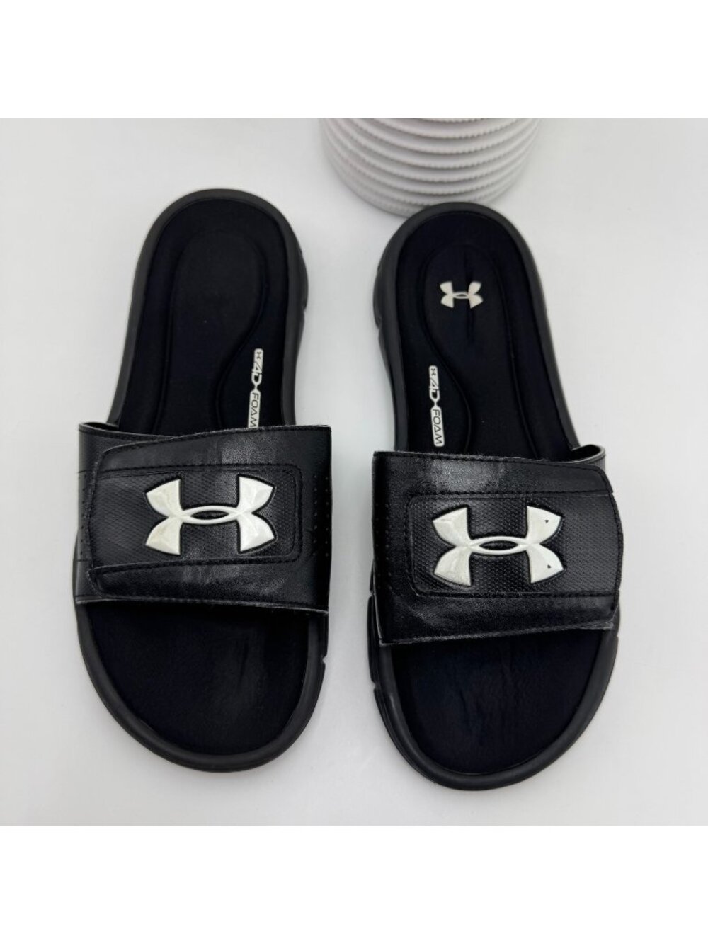Under Armour Ignite 5 1287318-001 Slide Sandal Men's 9 Black Leather Casual